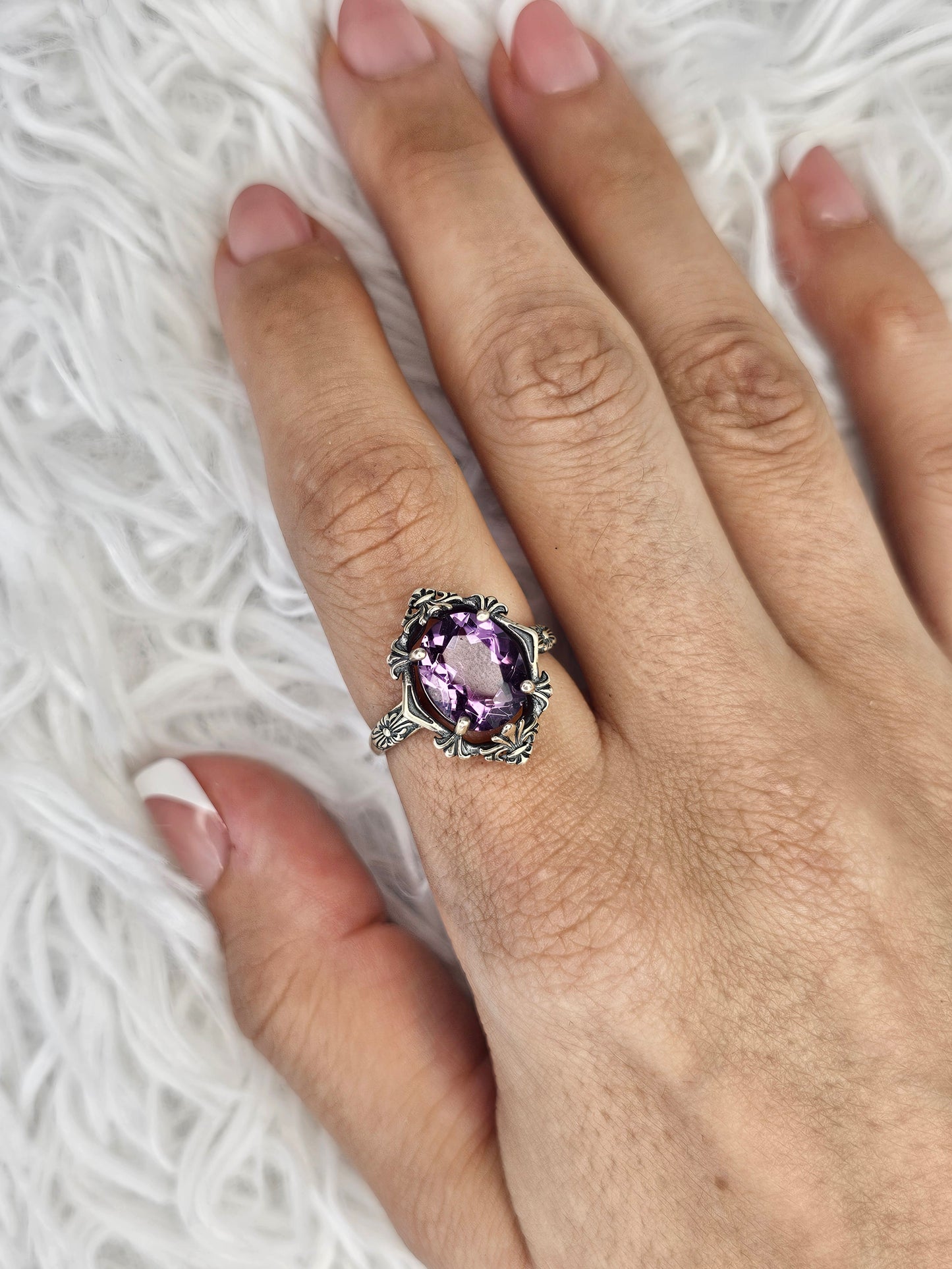 S925 Silver Adjustable Amethyst Ring - MAS0951