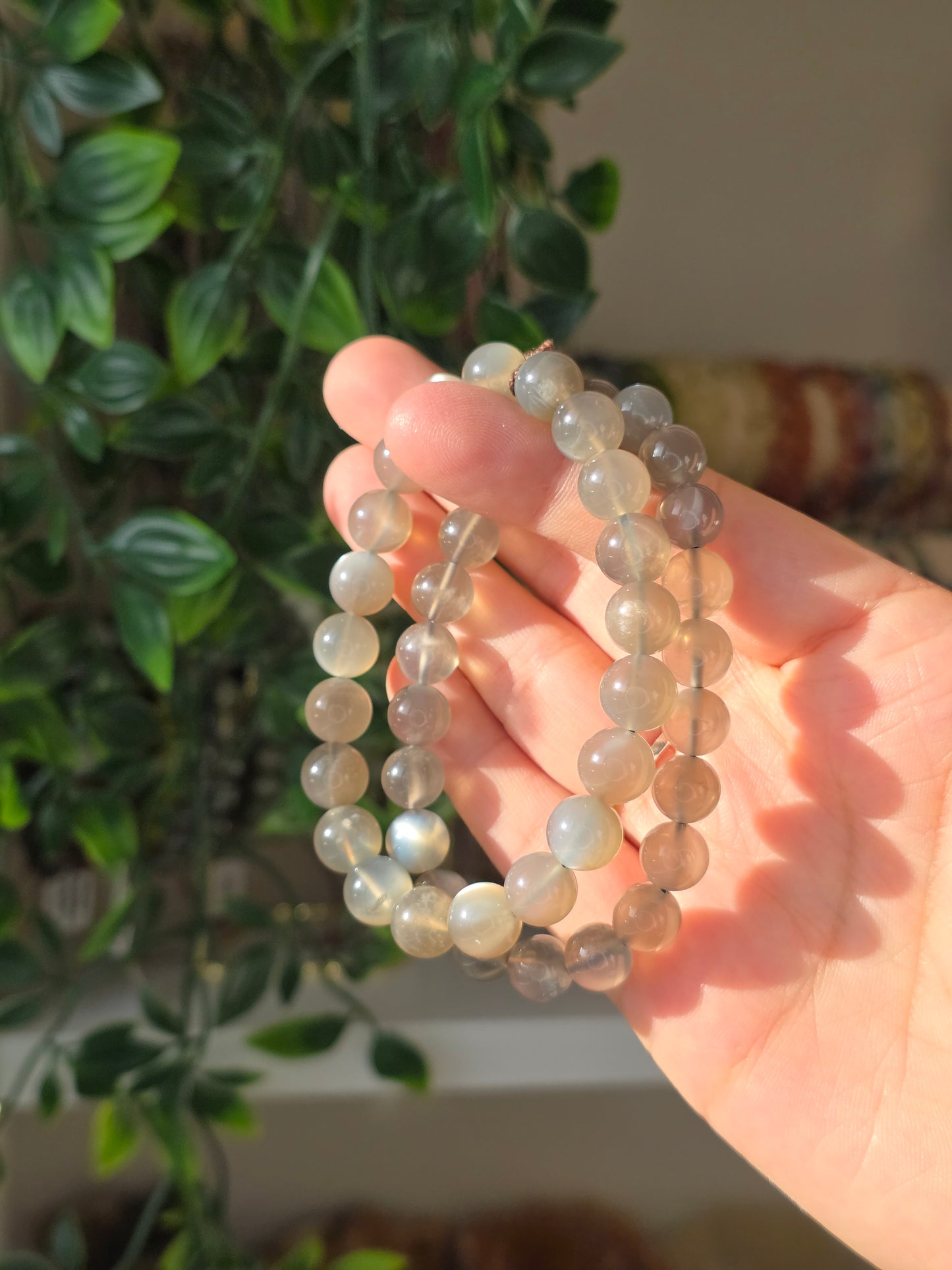 Black Moonstone - Round Bead Bracelet 9mm