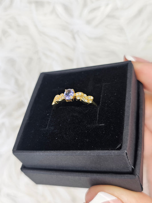 18ct Gold Plated S925 Silver Adjustable Tanzinite Ring - MAS0915