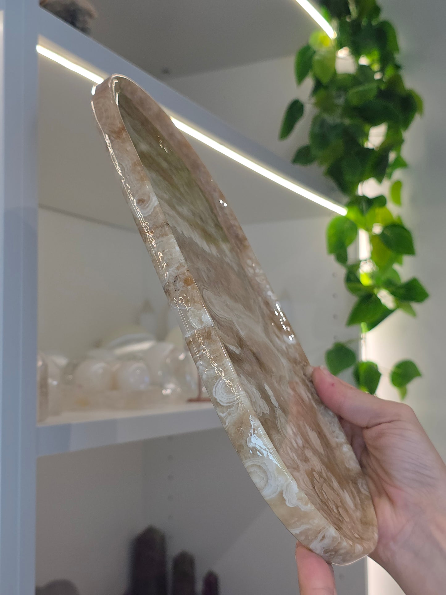 Amber calcite oval plate