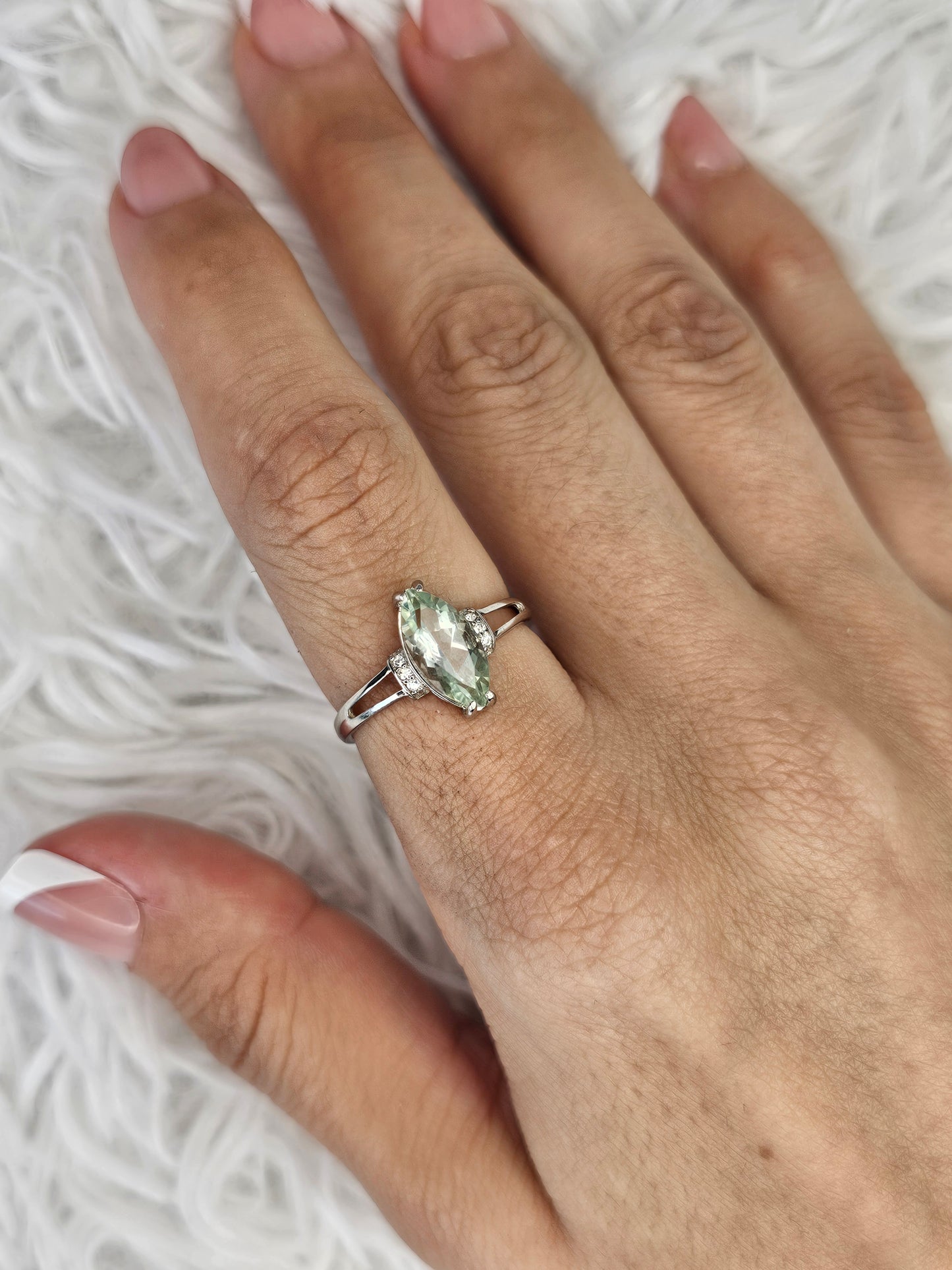 S925 Silver Adjustable Green Quartz Ring - MAS0935