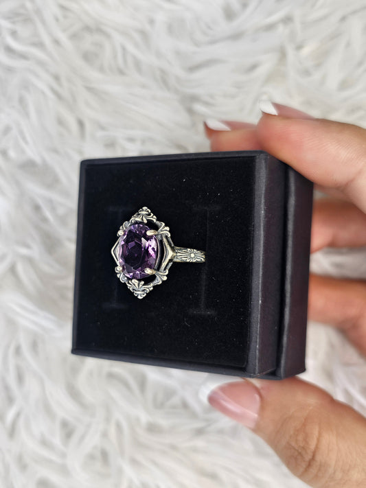 S925 Silver Adjustable Amethyst Ring - MAS0951