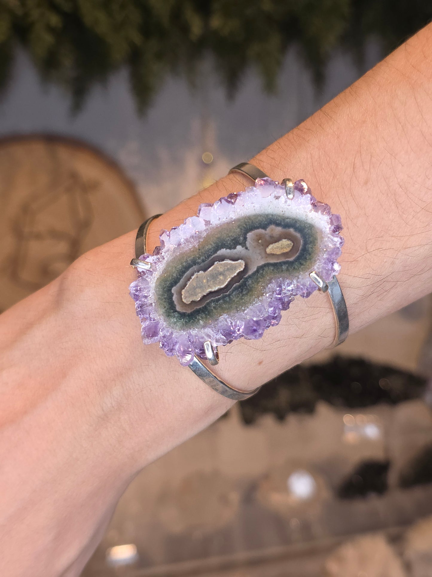 Brazilian Amethyst Stalactite Silver Plated Adjustable Bangle