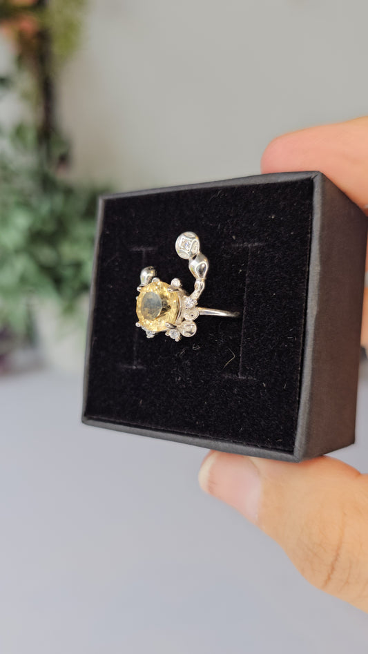 S925 Silver Citrine Crab Adjustable Ring - MAS0555