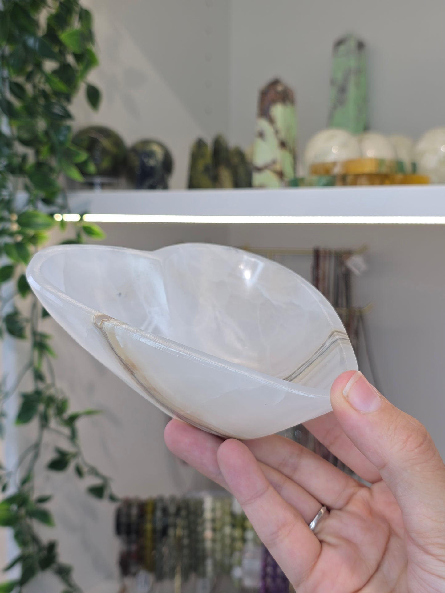Mexican Onyx Heart Shape Bowl - White Calcite - B
