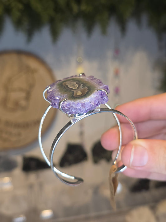 Brazilian Amethyst Stalactite Silver Plated Adjustable Bangle