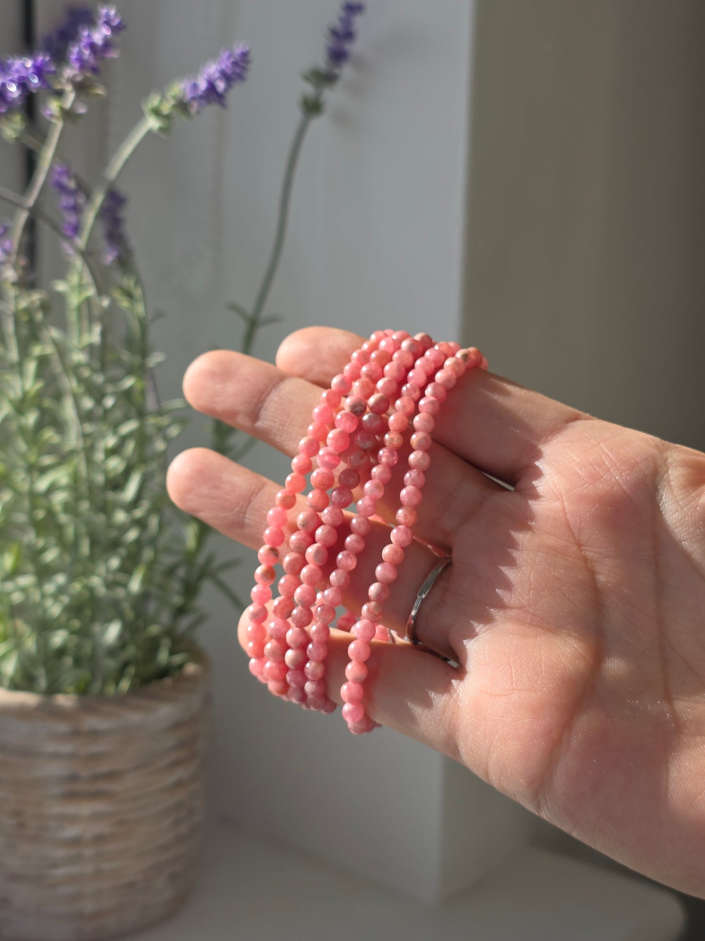Rhodochrosite - Round Bead Bracelet 4mm