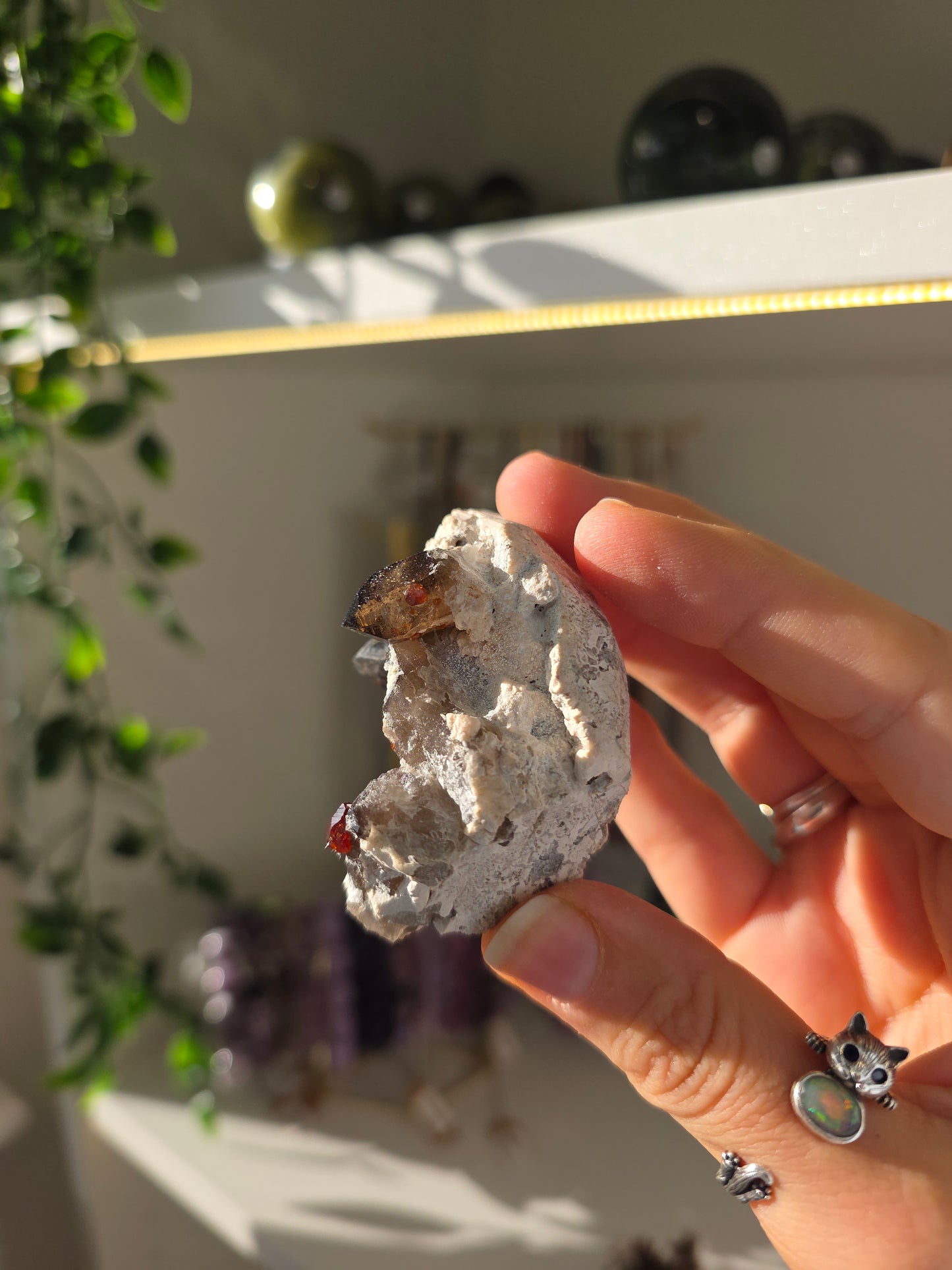 Garnet on Feldspar with Smokey Quartz from Tongbei, Yunxiao, Fujian China D