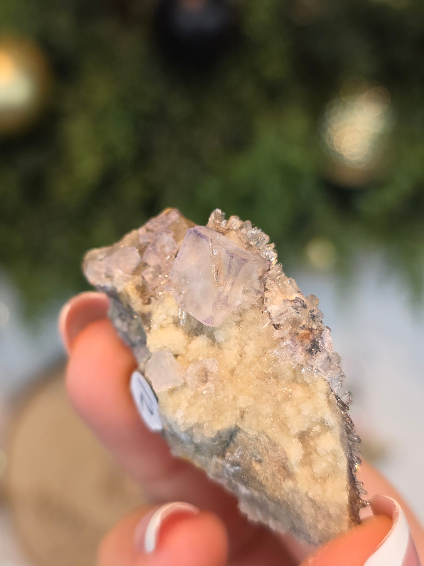 UV reactive Creedite with Purple QR Fluorite from the Dachang Mine, Guizhou, China - MAS6128