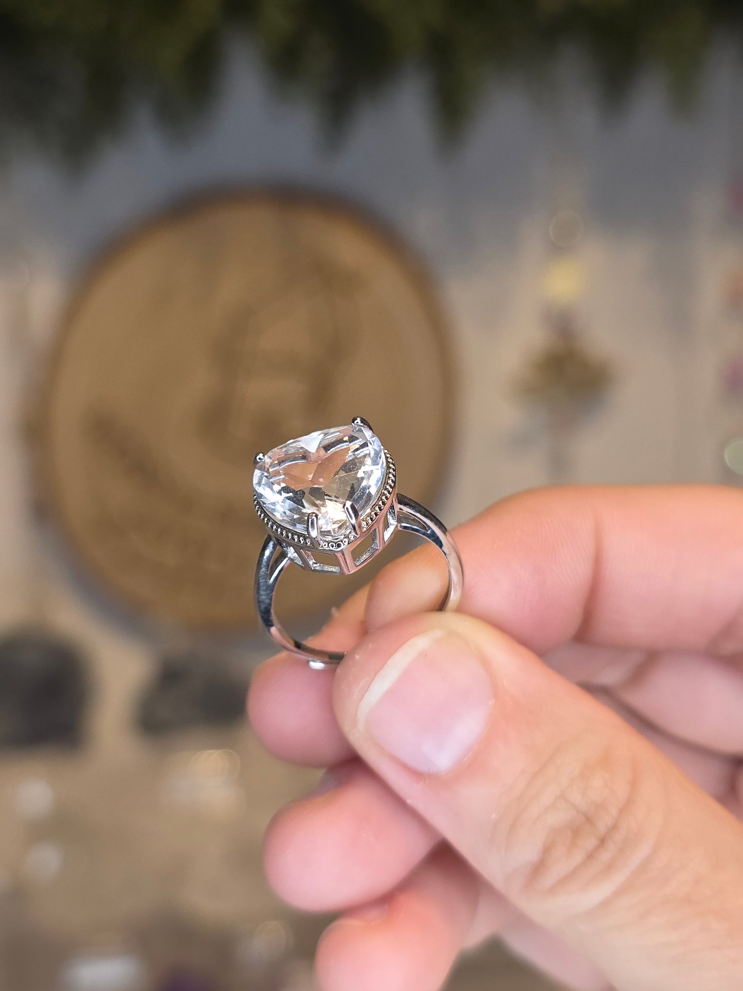 S925 Silver Herkima Diamond Adjustable Heart Ring