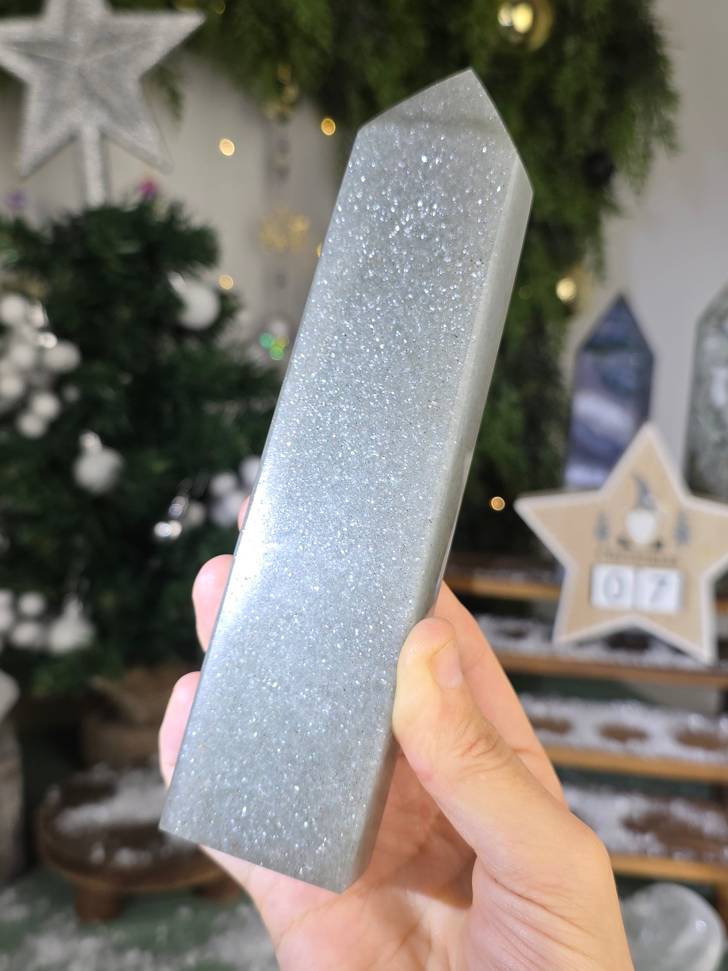 Sparkly Silver Aventurine Obelisk Tower - MAS6007