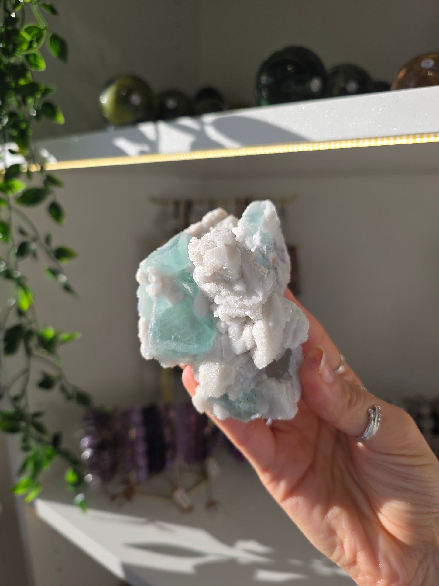 Blue Fluorite on Candle Quartz from Huanggang, Inner Mongolia