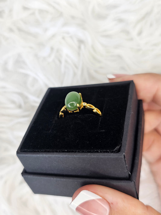 18ct Gold Plated S925 Silver Adjustable Jade Ring - MAS0913