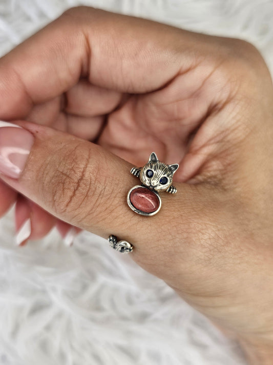 S925 Silver Adjustable Cat Ring - MAS0933