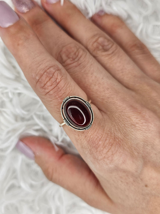 S925 Silver Adjustable Blood Amber Ring - MAS1041