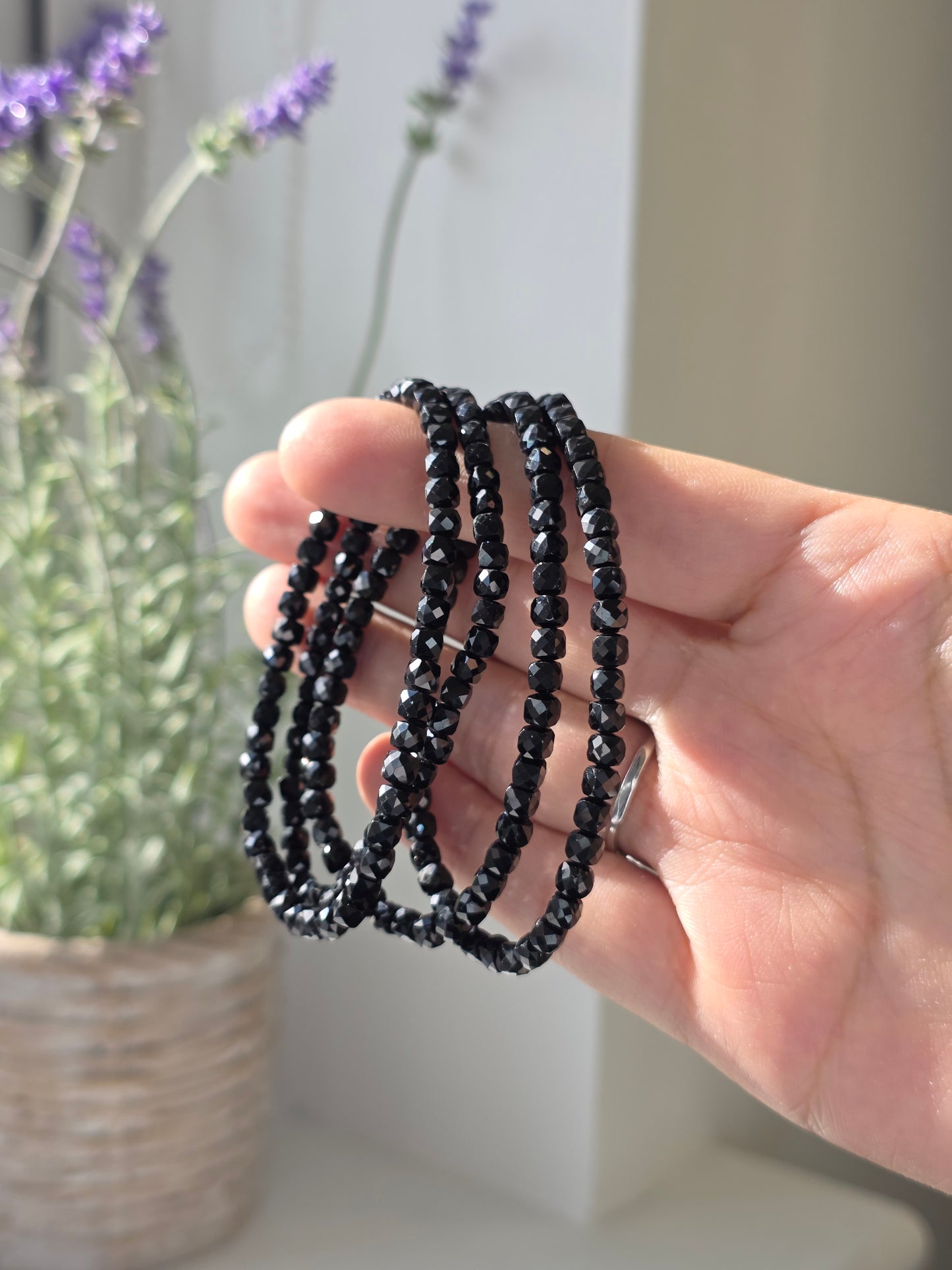 Black Tourmaline - Cubic Facetted Bracelet 4mm
