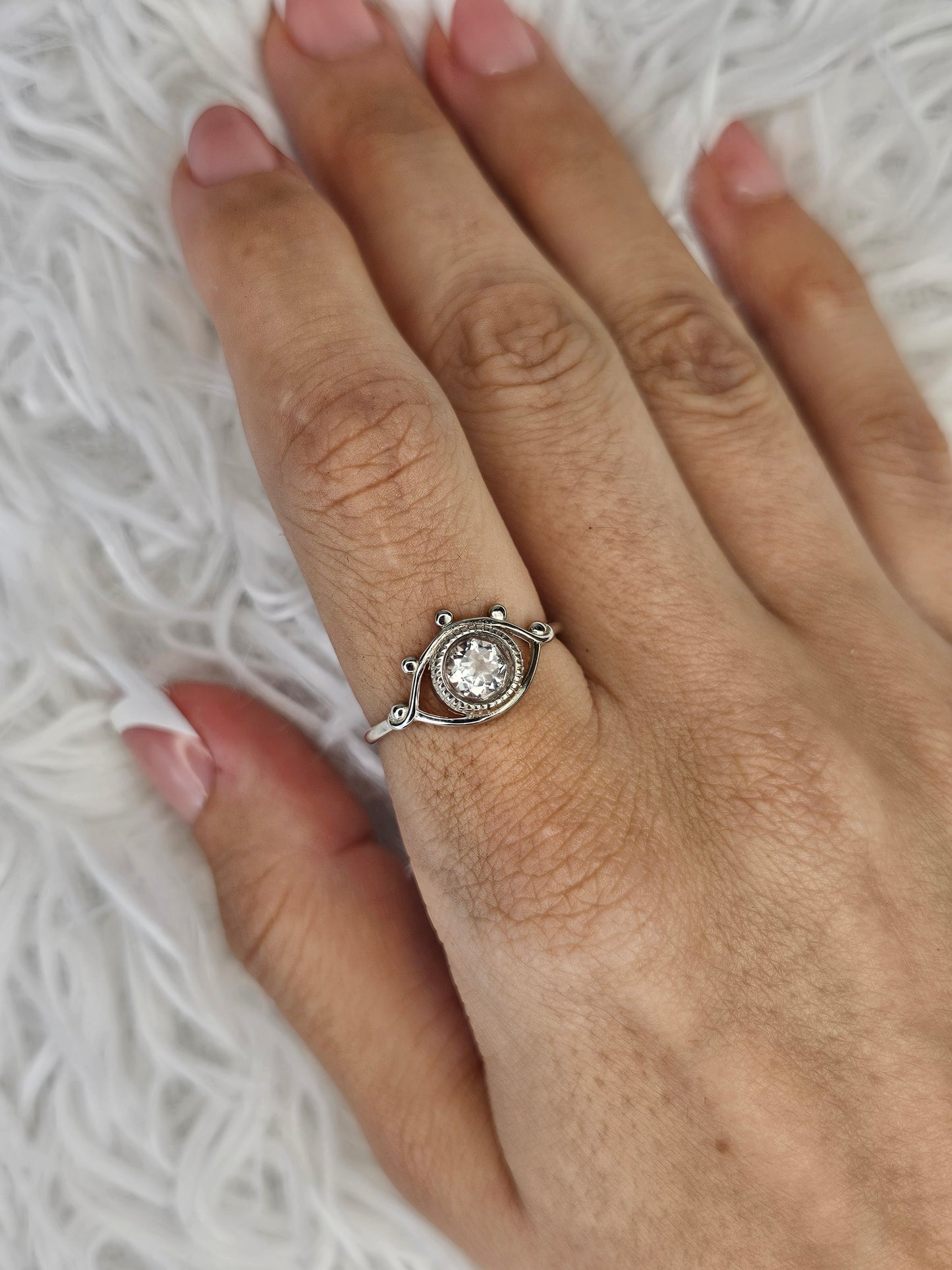 S925 Silver Adjustable Clear Quartz Ring - MAS0948