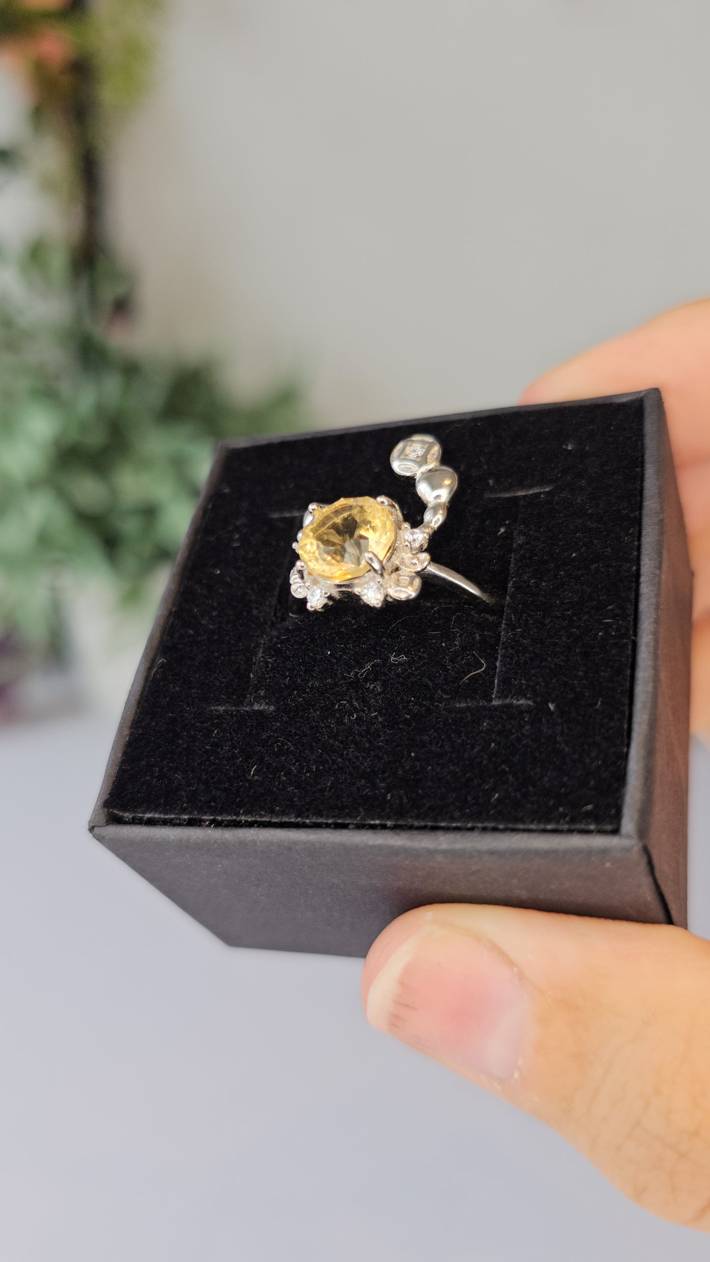 S925 Silver Citrine Crab Adjustable Ring - MAS0555