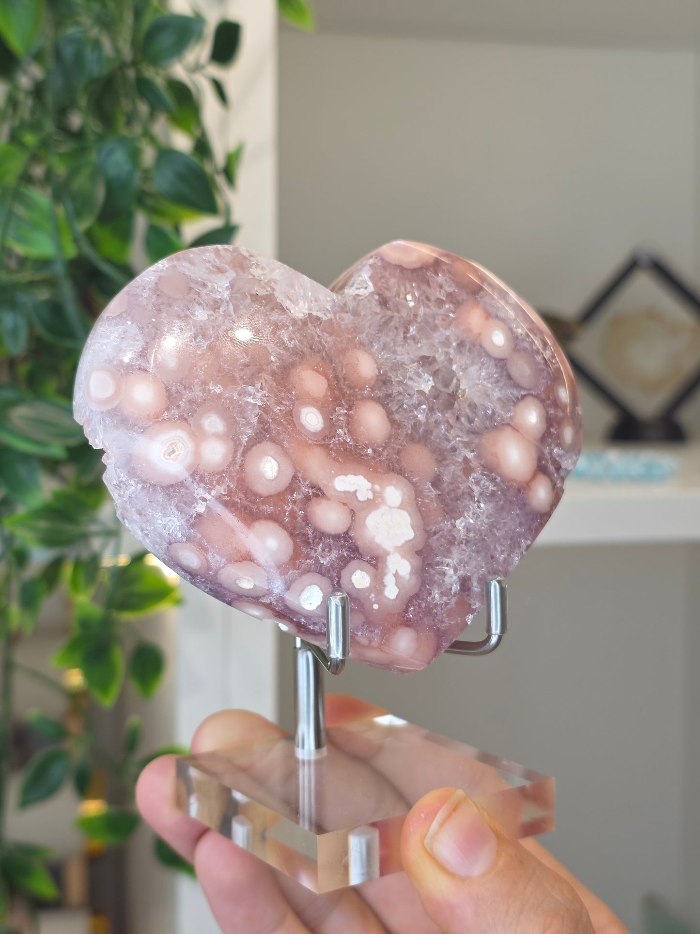 High Grade Madagascan Pink Amethyst Heart (with stand) - B