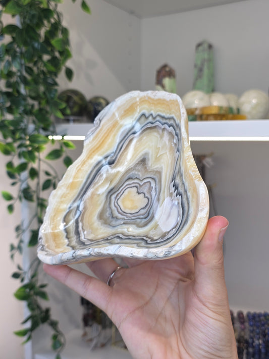 Mexican Onyx Bowl - Yellow Zebra Calcite - A