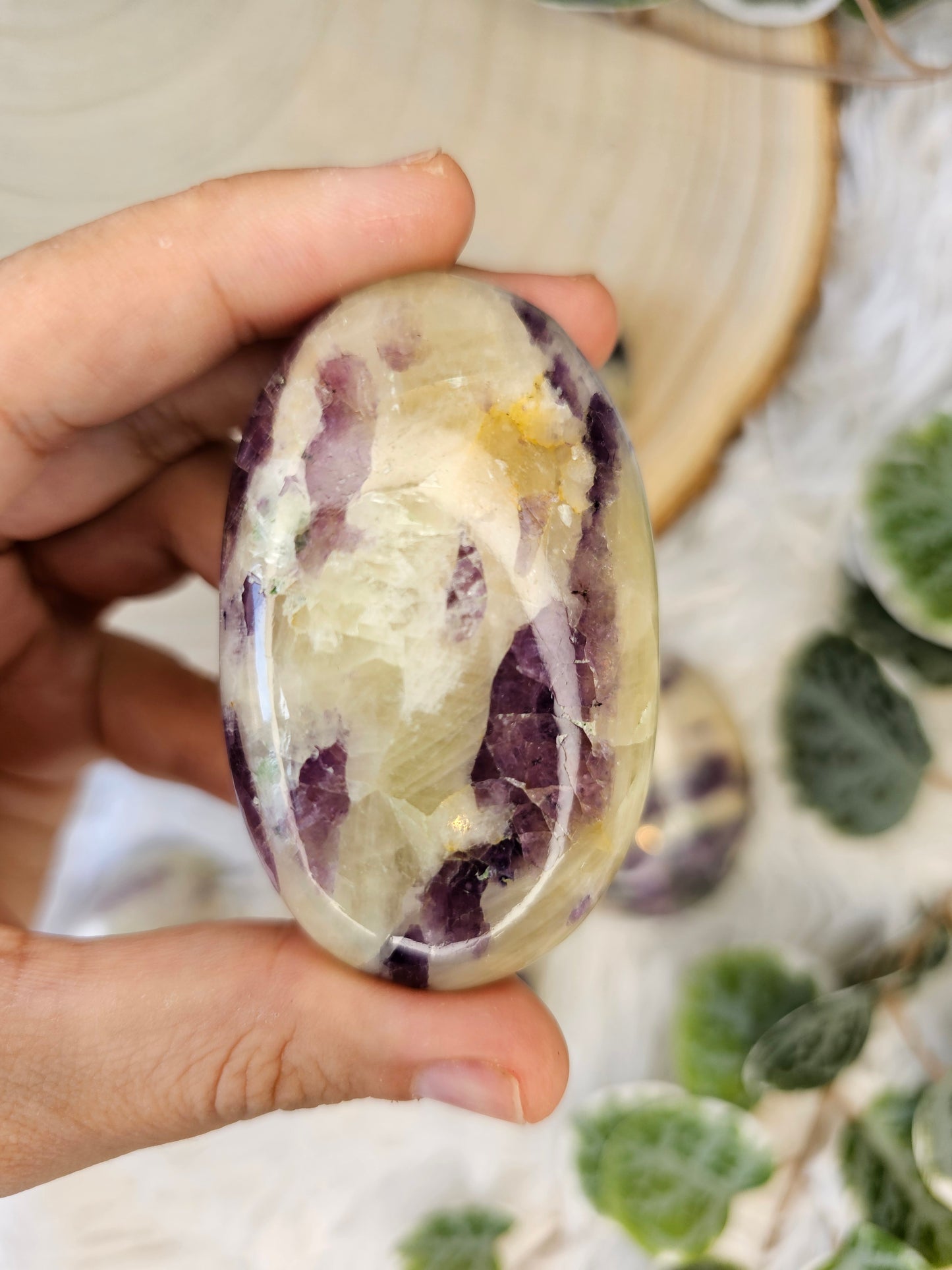 Purple Fluorite with Calcite Palm Stone - MAS0585