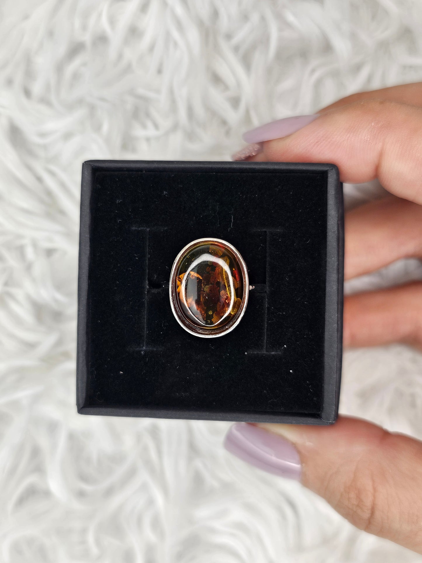 S925 Silver Adjustable Flower Amber Ring - MAS1043