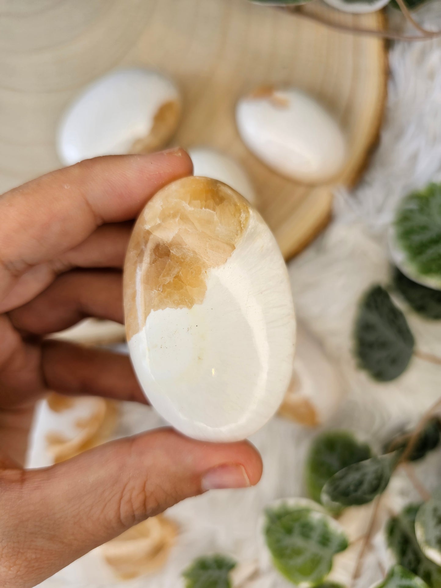 Stilbite with Scolecite Palm Stone - MAS0588