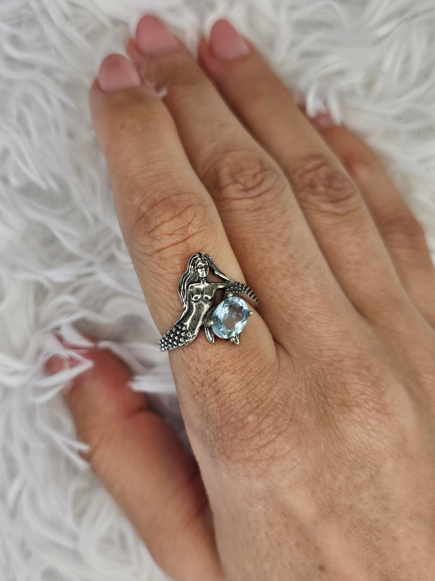S925 Silver Adjustable Topaz Mermaid Ring - MAS0950