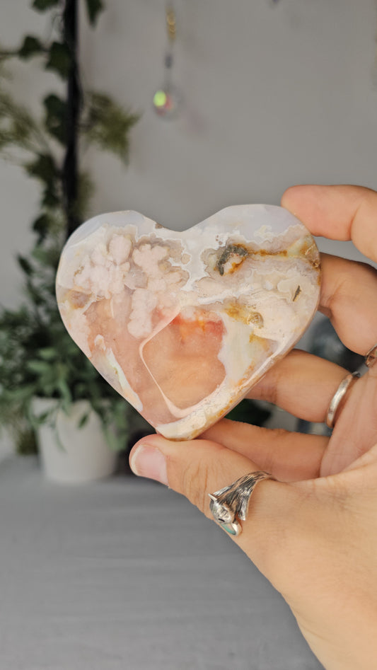 Pink Flower Agate Heart - MAS0338