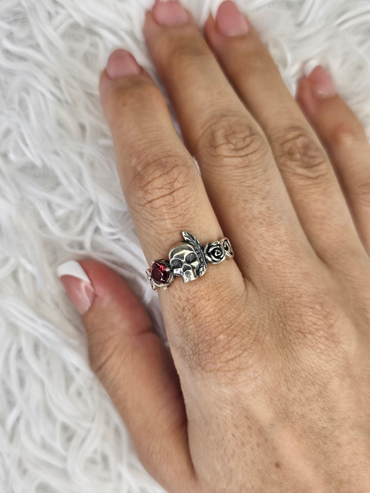 S925 Silver Adjustable Garnet Ring - MAS0954