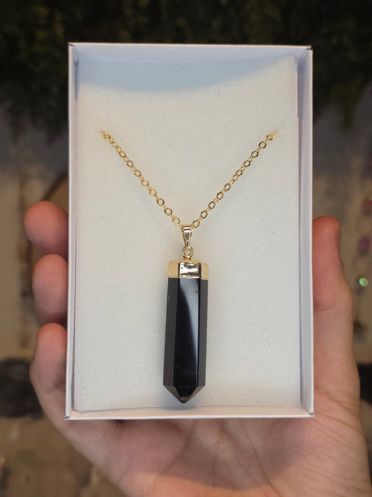 18ct Gold Plated Brazilian Silver Sheen Obsidian Necklace C