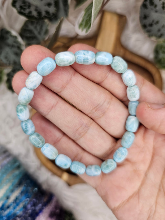 Larimar Barrel Bracelet 9mm Length, 6mm Width - MAS0998