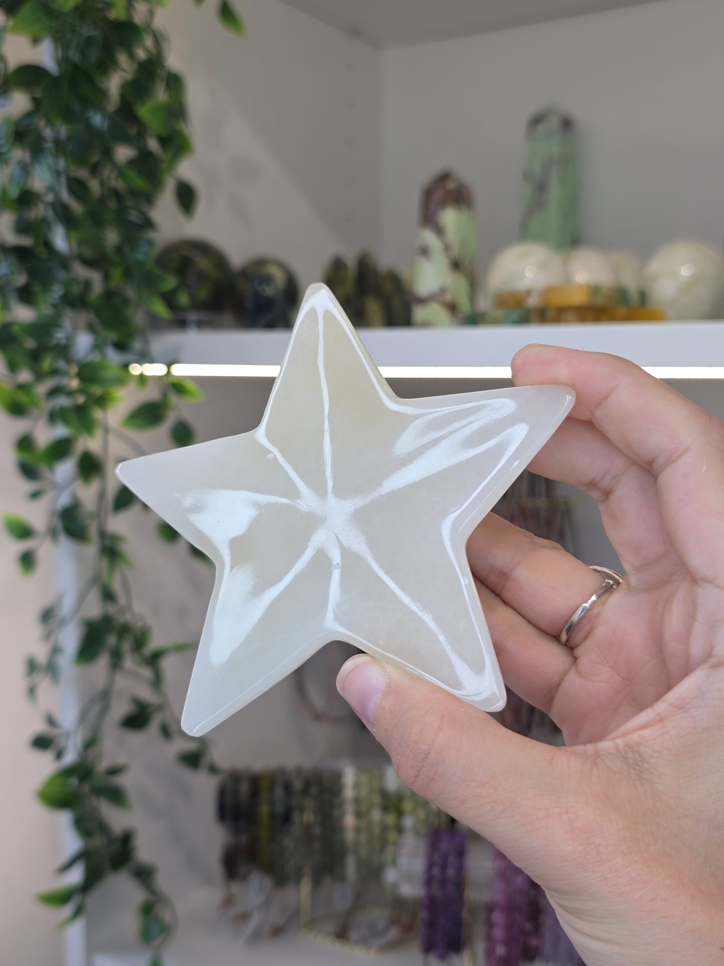 Mexican Onyx Star Shape Bowl Trinket Dish - White Calcite - A