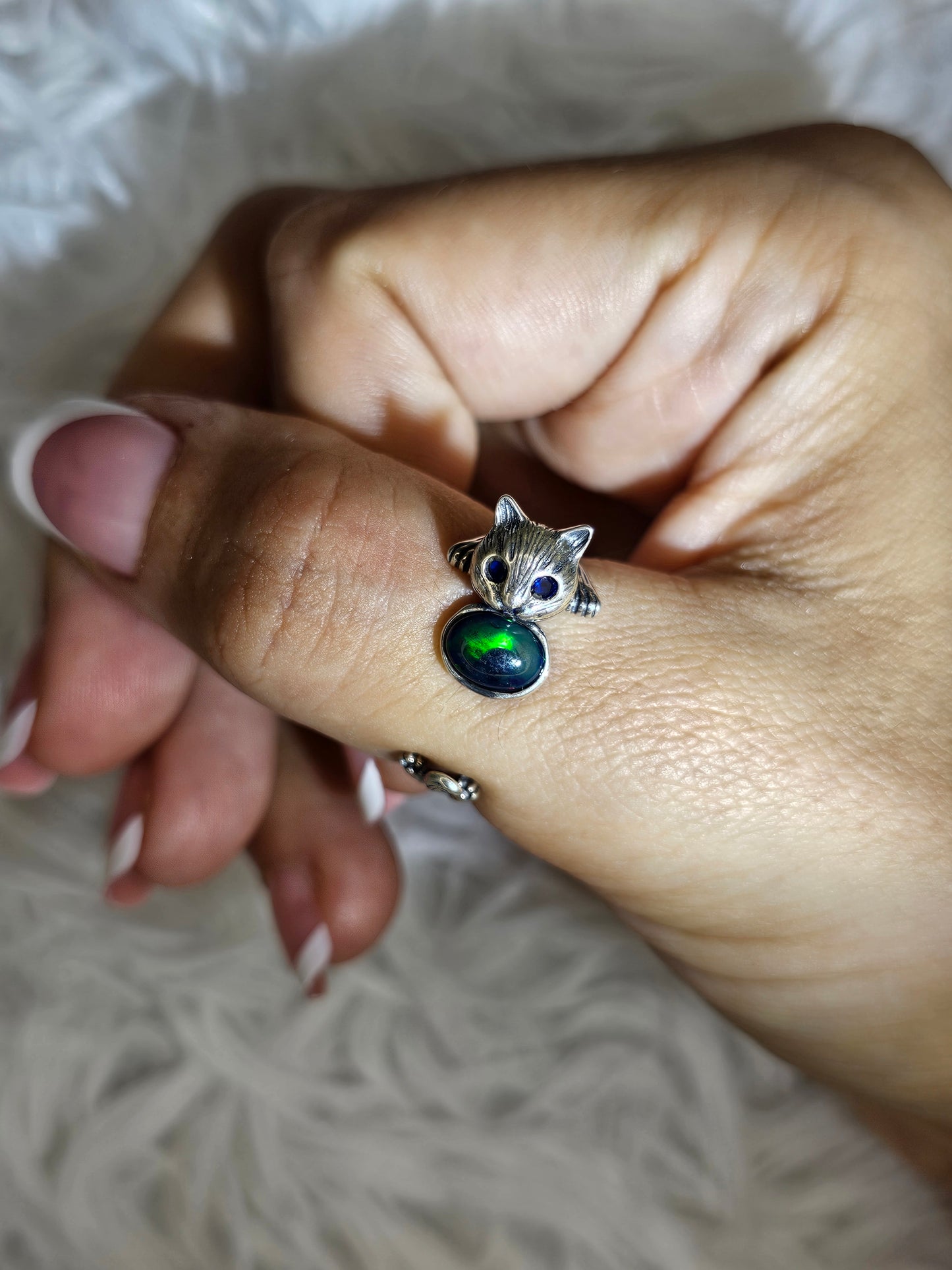 S925 Silver Adjustable Cat Ring - MAS0933