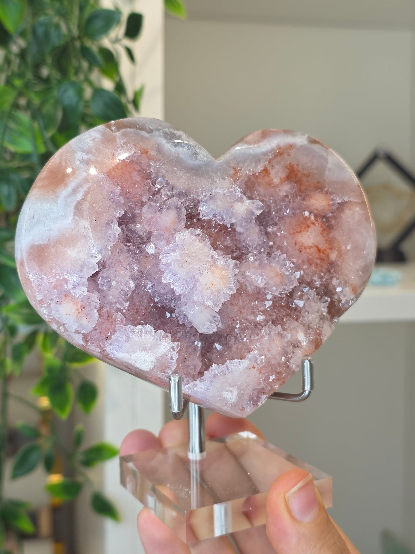 High Grade Madagascan Pink Amethyst Heart (with stand) - A