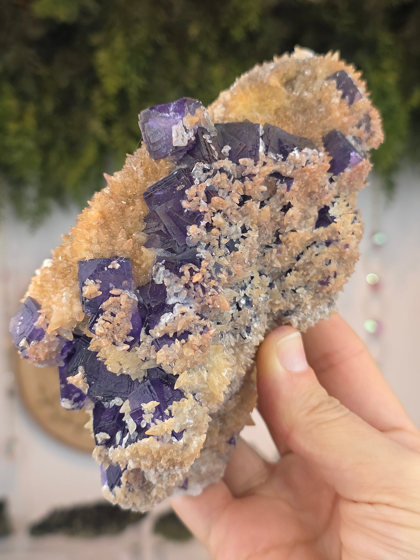 Purple Yindu Fluorite with Yellow Tooth Calcite - Yindu China