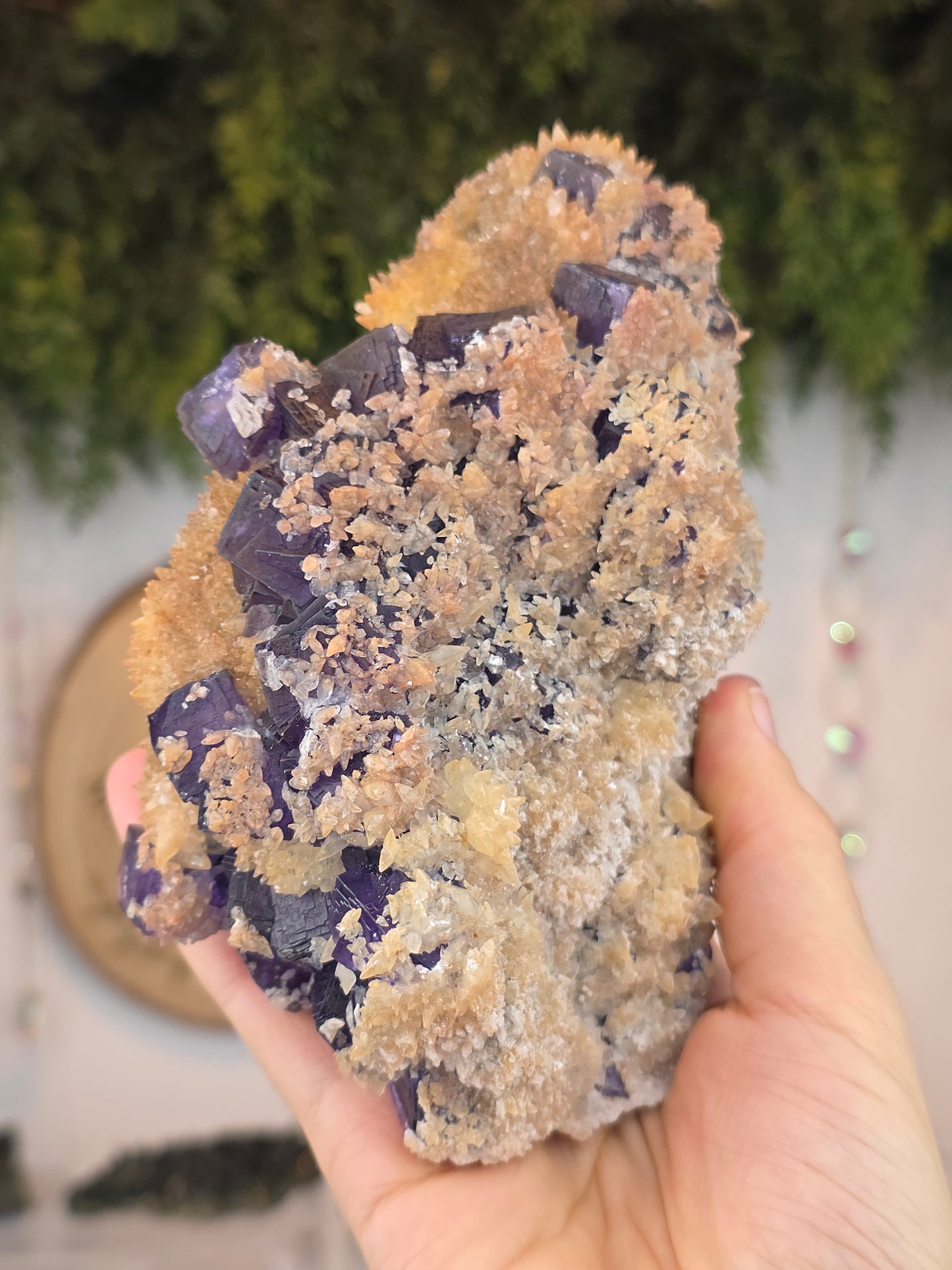 Purple Yindu Fluorite with Yellow Tooth Calcite - Yindu China