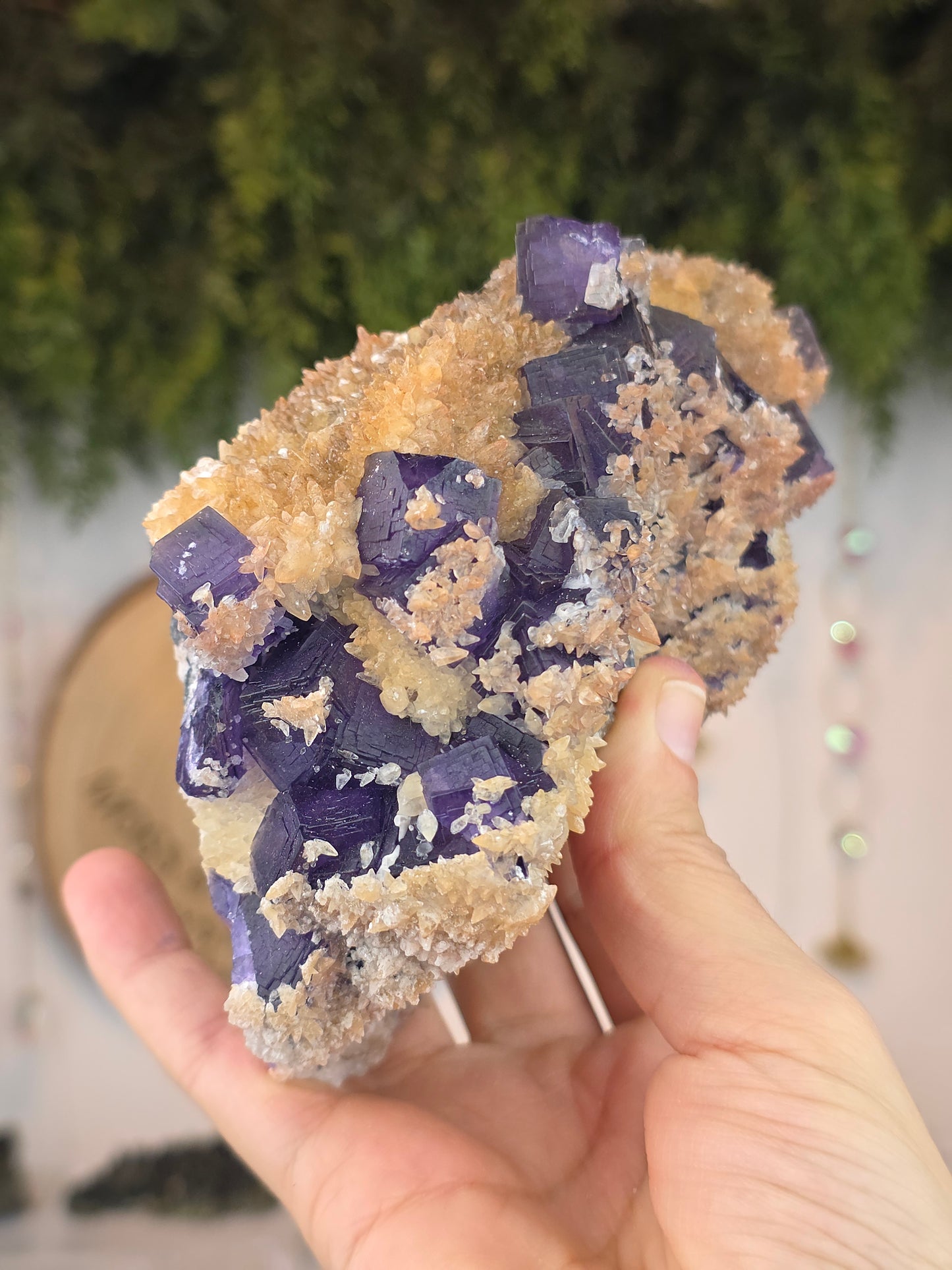 Purple Yindu Fluorite with Yellow Tooth Calcite - Yindu China