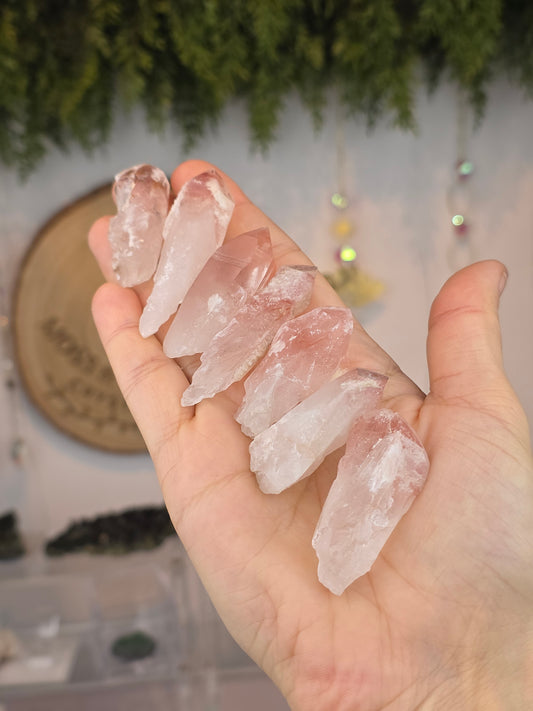 Intuitively Chosen Brazilian Scarlet Pink Lemurian Quartz Raw Points