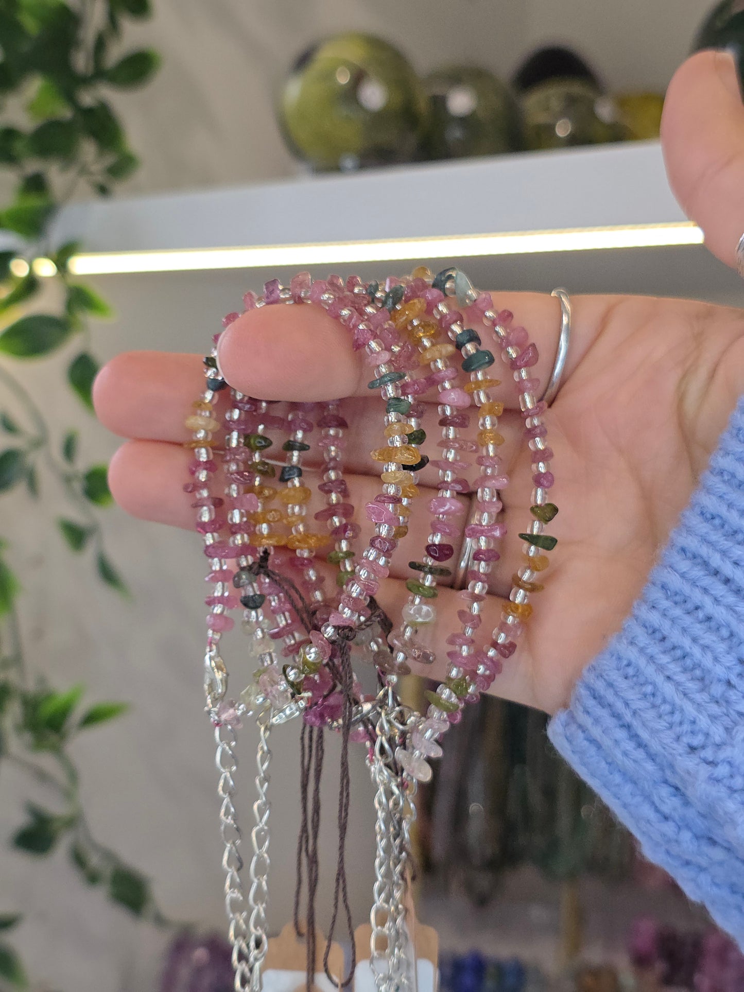 Tourmaline Nugget Bracelet With Silver Claps And Spacers 5mm