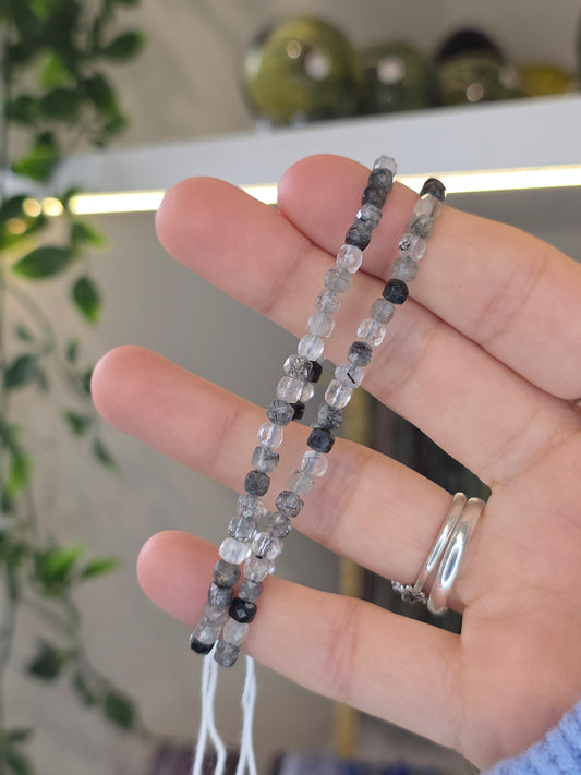 Facetted Black Rutilated Quartz Bracelets 4mm