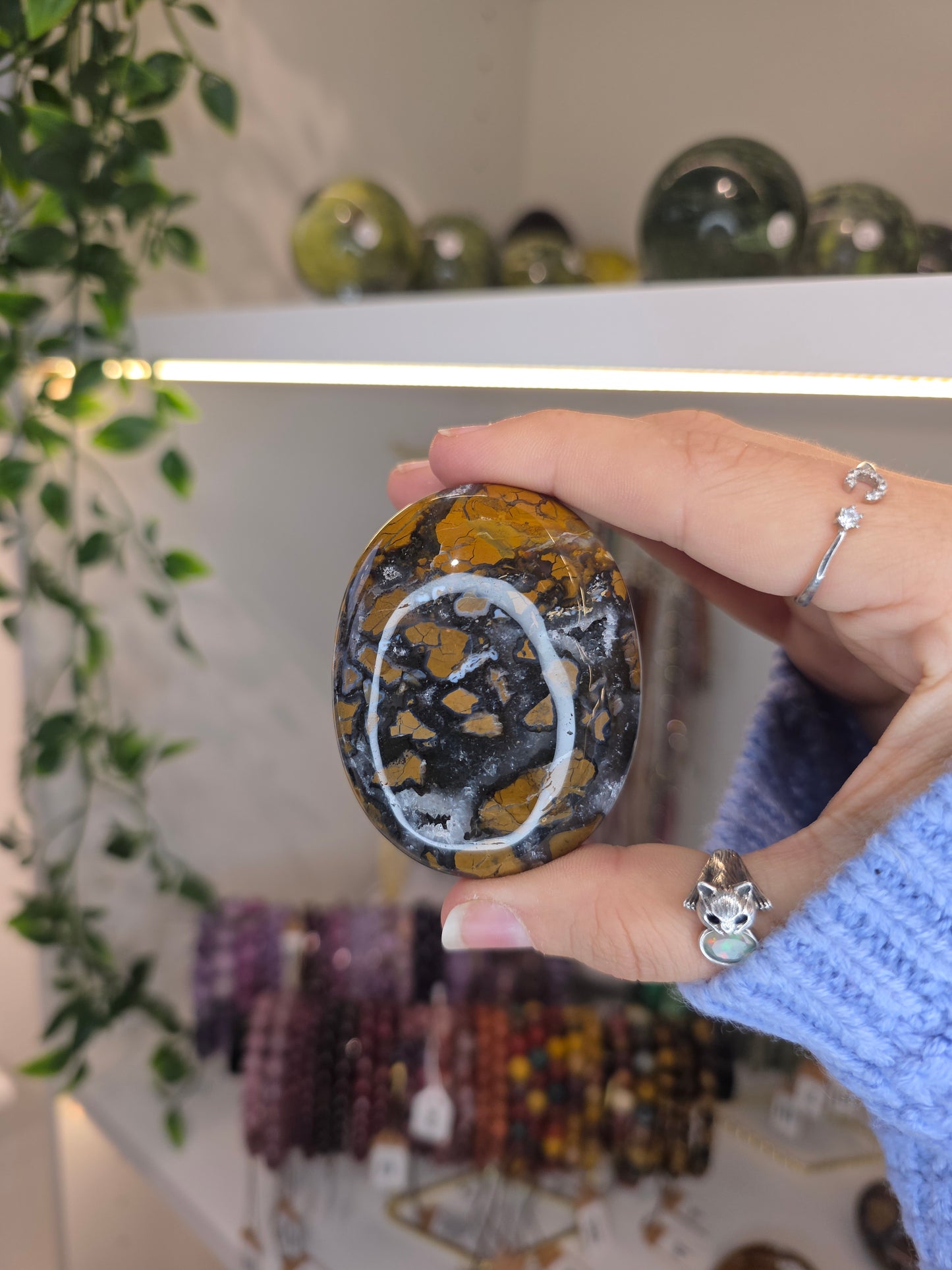 Indonesian Rare Black Brecciated Jasper Palm Stones