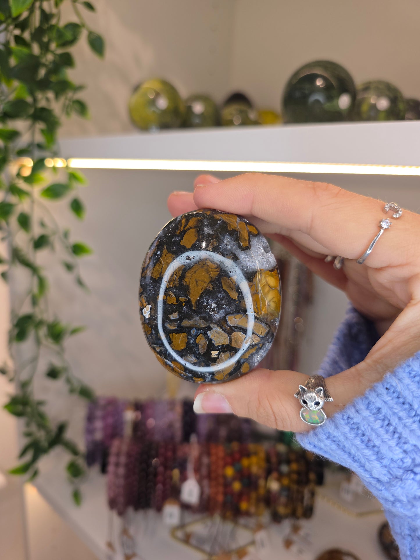 Indonesian Rare Black Brecciated Jasper Palm Stones