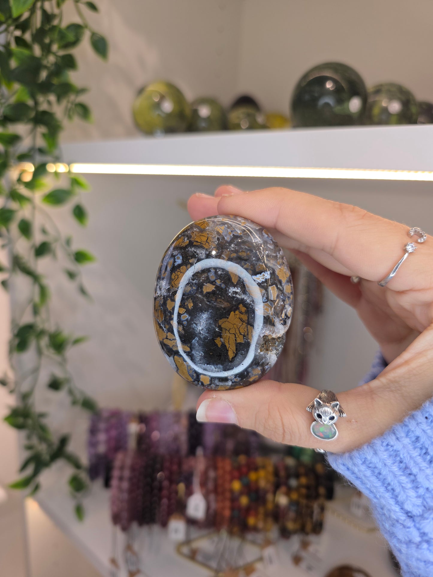Indonesian Rare Black Brecciated Jasper Palm Stones
