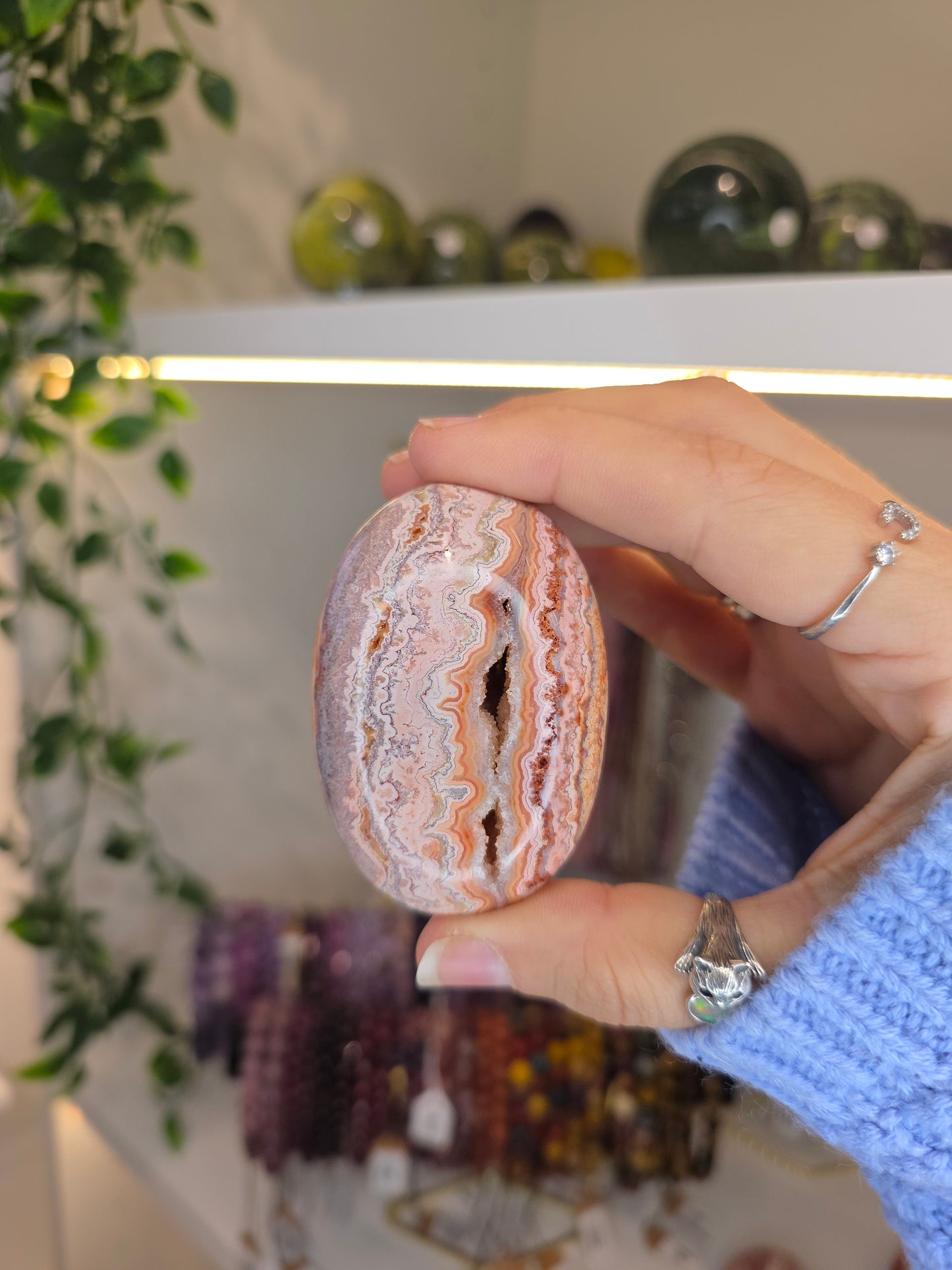 Indonesian Pink Crazy Lace Agate Palm Stones