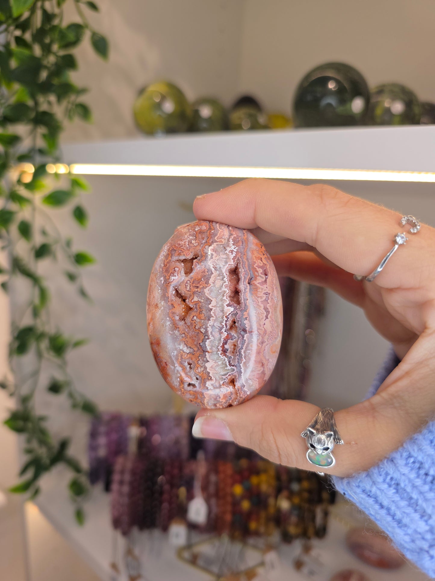 Indonesian Pink Crazy Lace Agate Palm Stones
