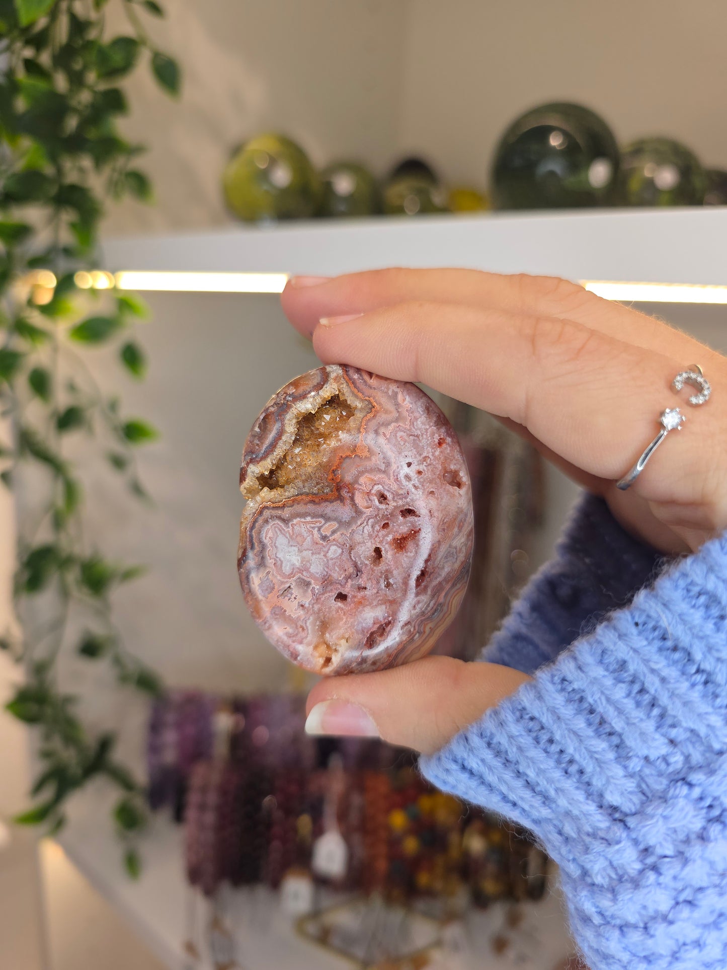 Indonesian Pink Crazy Lace Agate Palm Stones
