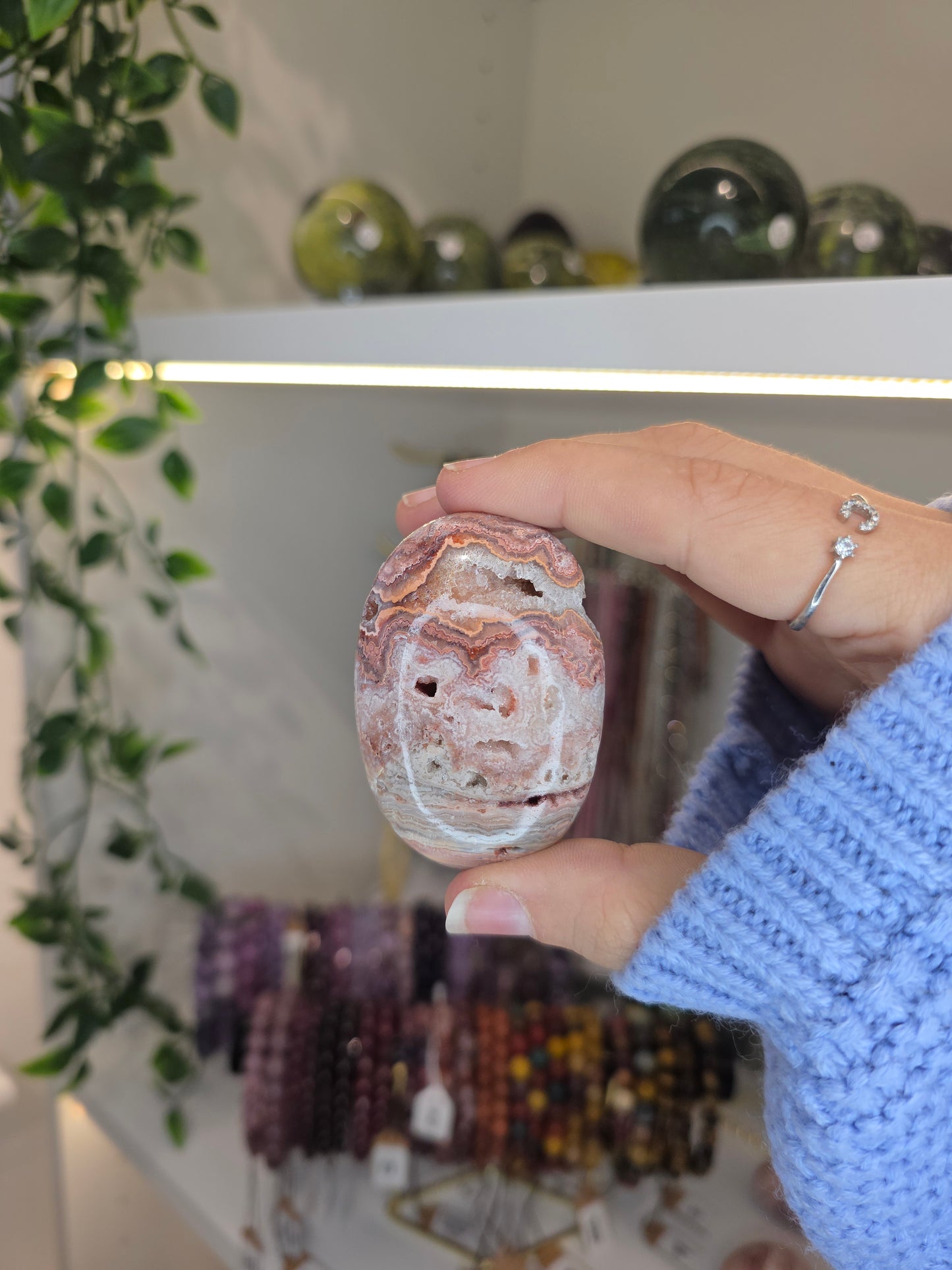 Indonesian Pink Crazy Lace Agate Palm Stones