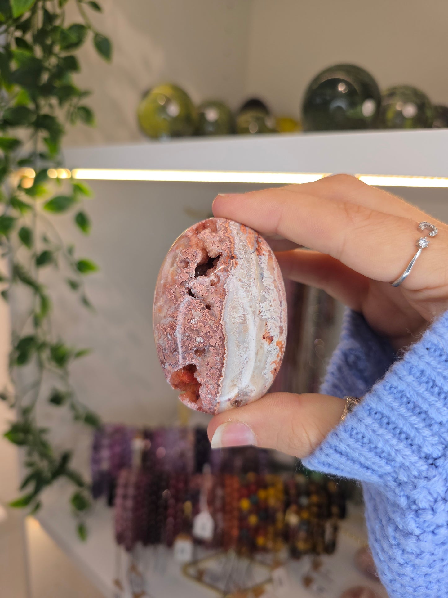 Indonesian Pink Crazy Lace Agate Palm Stones