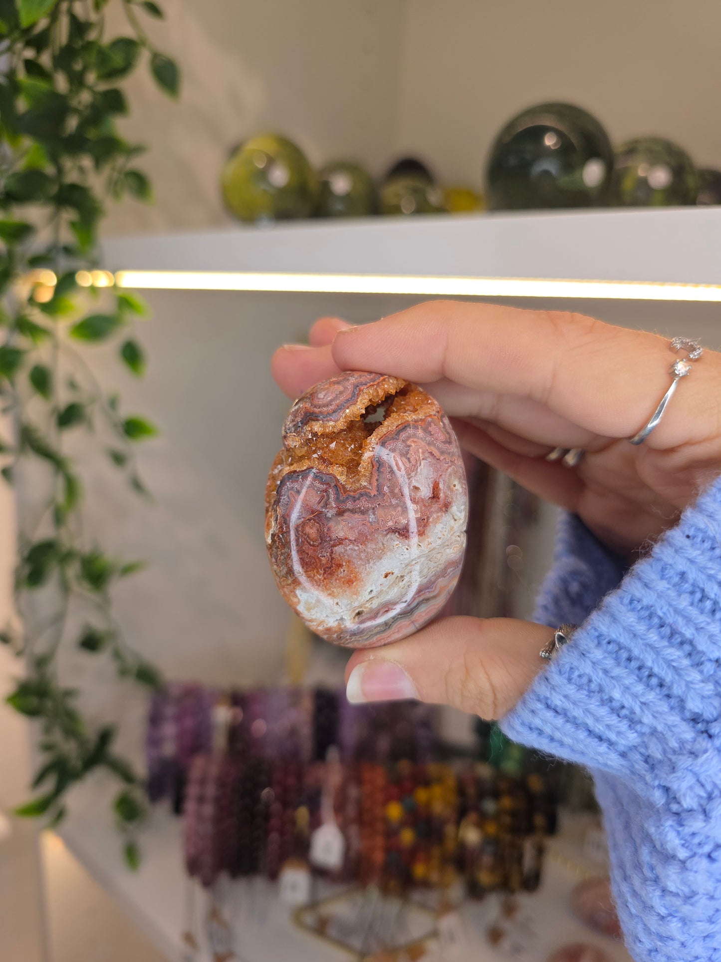 Indonesian Pink Crazy Lace Agate Palm Stones